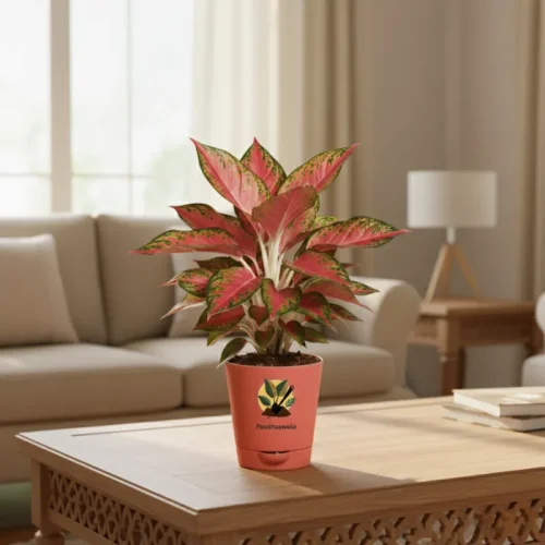 Aglaonema Pink Valentine Plant With Self Watering Pot